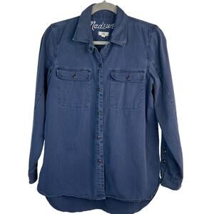 Madewell Blue Cotton Boyfriend Fit Button Up Blouse Small